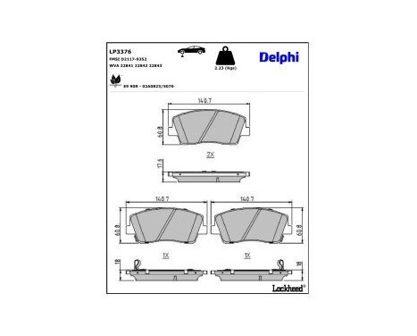 Brake Pad Set, disc brake LP3376 Delphi