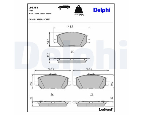 Brake Pad Set, disc brake LP3385 Delphi