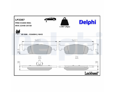 Brake Pad Set, disc brake LP3387 Delphi