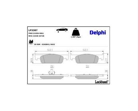 Brake Pad Set, disc brake LP3387 Delphi, Image 3