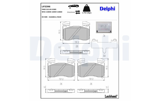 Brake Pad Set, disc brake LP3396 Delphi