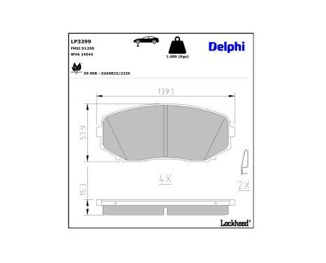 Brake Pad Set, disc brake LP3399 Delphi, Image 3