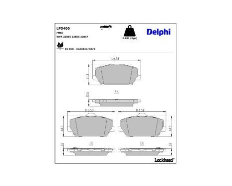 Brake Pad Set, disc brake LP3400 Delphi