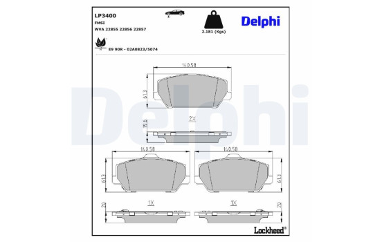 Brake Pad Set, disc brake LP3400 Delphi