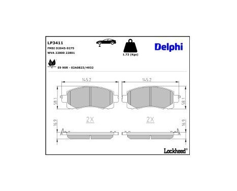 Brake Pad Set, disc brake LP3411 Delphi, Image 3