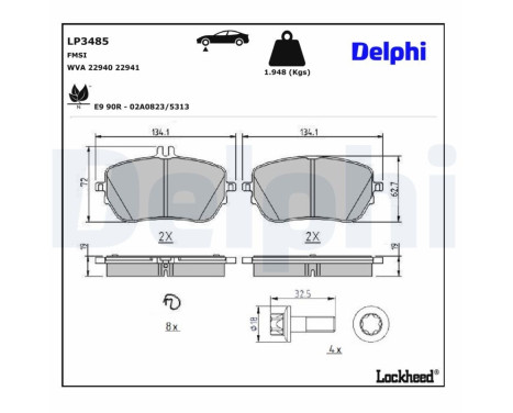 Brake Pad Set, disc brake LP3485 Delphi, Image 3