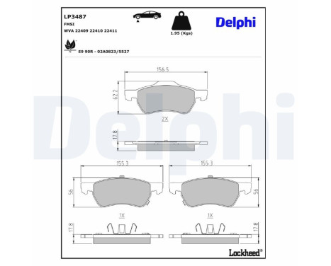 Brake pad set, disc brake LP3487 Delphi