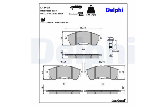 Brake pad set, disc brake LP3495 Delphi, Image 3