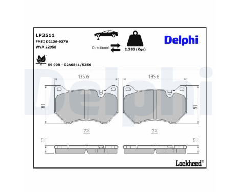 Brake Pad Set, disc brake LP3511 Delphi