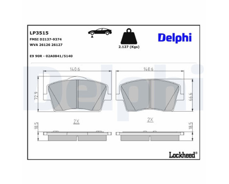 Brake Pad Set, disc brake LP3515 Delphi