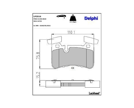 Brake Pad Set, disc brake LP3516 Delphi