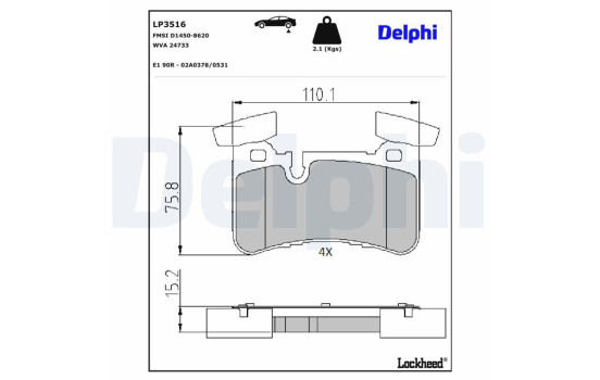 Brake Pad Set, disc brake LP3516 Delphi