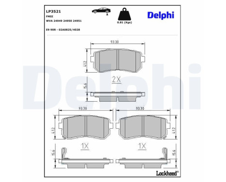 Brake Pad Set, disc brake LP3521 Delphi