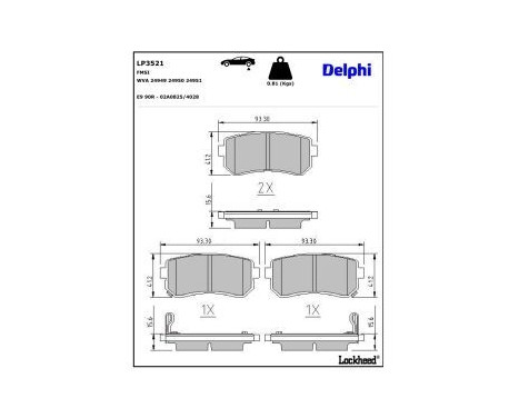 Brake Pad Set, disc brake LP3521 Delphi