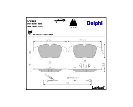 Brake Pad Set, disc brake LP3526 Delphi