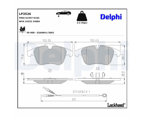 Brake Pad Set, disc brake LP3526 Delphi