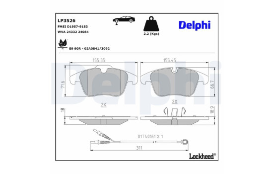 Brake Pad Set, disc brake LP3526 Delphi