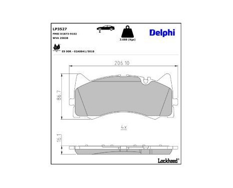 Brake Pad Set, disc brake LP3527 Delphi