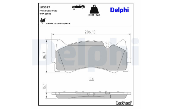 Brake Pad Set, disc brake LP3527 Delphi