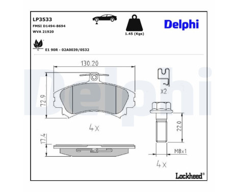 Brake Pad Set, disc brake LP3533 Delphi
