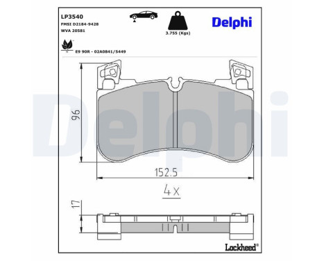Brake Pad Set, disc brake LP3540 Delphi, Image 2
