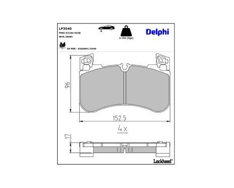 Brake Pad Set, disc brake LP3540 Delphi, Image 3