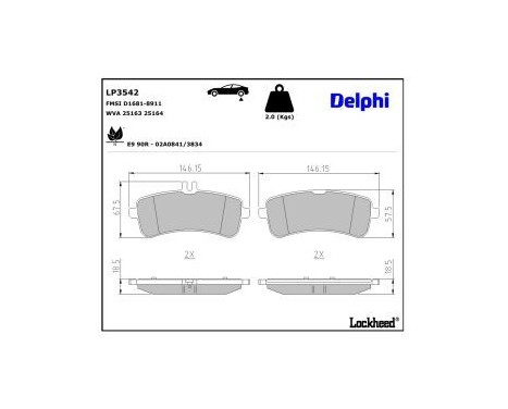 Brake Pad Set, disc brake LP3542 Delphi