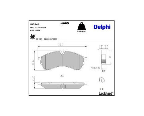 Brake Pad Set, disc brake LP3545 Delphi