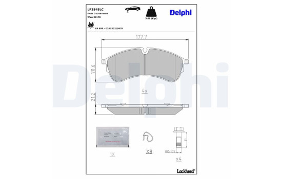 Brake pad set, disc brake LP3545LC Delphi