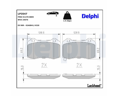 Brake Pad Set, disc brake LP3547 Delphi