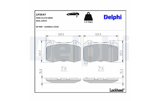 Brake Pad Set, disc brake LP3547 Delphi