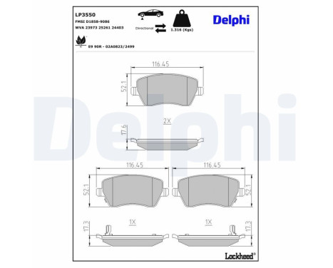 Brake Pad Set, disc brake LP3550 Delphi, Image 2