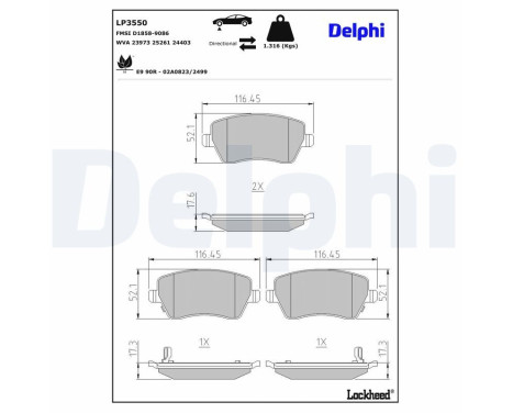 Brake Pad Set, disc brake LP3550 Delphi, Image 3