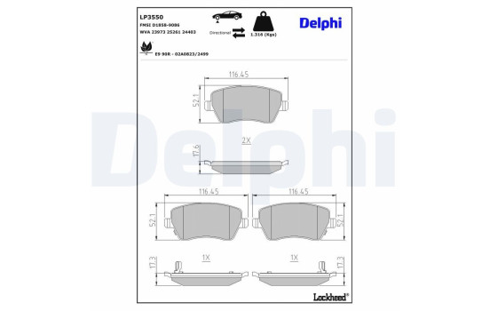 Brake Pad Set, disc brake LP3550 Delphi, Image 3