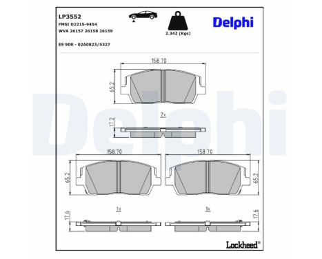 Brake Pad Set, disc brake LP3552 Delphi