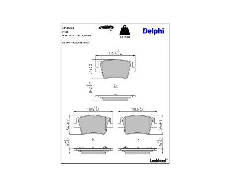 Brake Pad Set, disc brake LP3553 Delphi