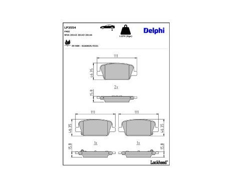 Brake Pad Set, disc brake LP3554 Delphi