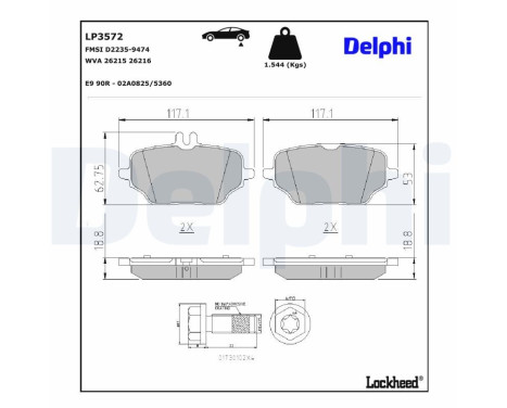 Brake Pad Set, disc brake LP3572 Delphi