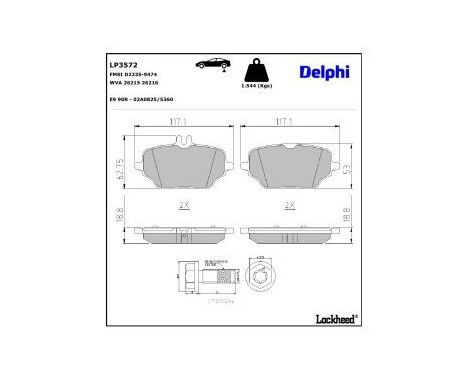 Brake Pad Set, disc brake LP3572 Delphi