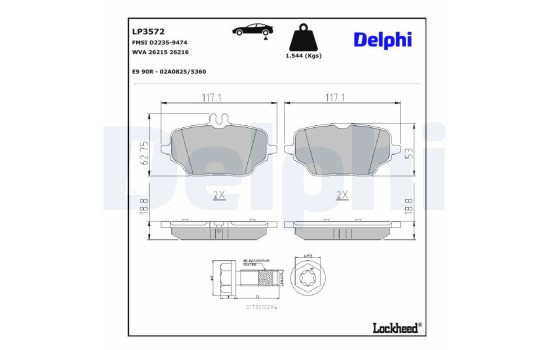 Brake Pad Set, disc brake LP3572 Delphi
