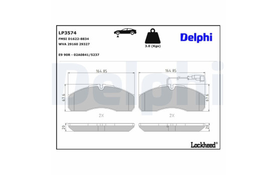 Brake Pad Set, disc brake LP3574 Delphi