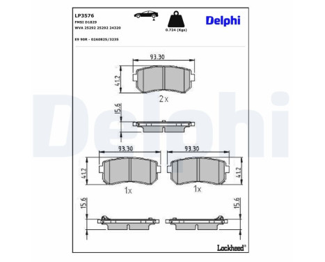 Brake Pad Set, disc brake LP3576 Delphi, Image 3 Brake Pad Set, disc brake LP3576 Delphi, Image 3