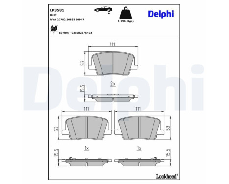 Brake Pad Set, disc brake LP3581 Delphi