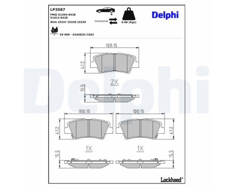 Brake Pad Set, disc brake LP3587 Delphi
