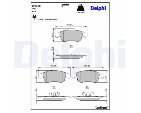 Brake Pad Set, disc brake LP3588 Delphi, Image 3