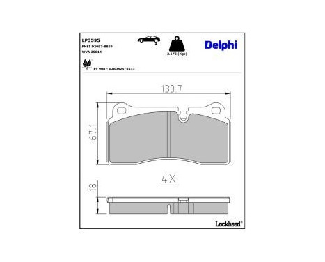 Brake pad set, disc brake LP3595 Delphi