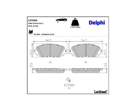Brake Pad Set, disc brake LP3596 Delphi