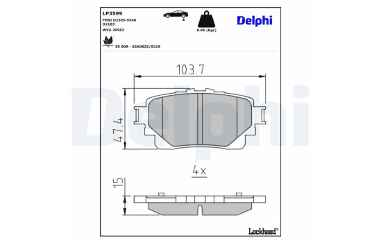 Brake Pad Set, disc brake LP3599 Delphi, Image 3