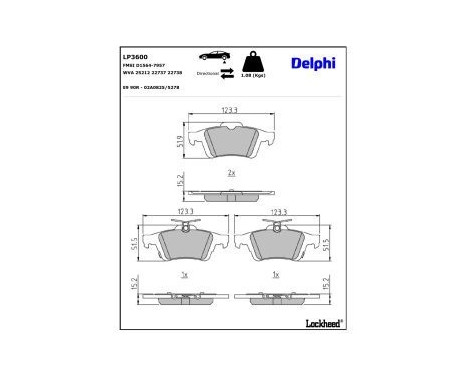 Brake Pad Set, disc brake LP3600 Delphi