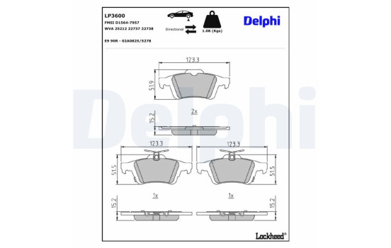 Brake Pad Set, disc brake LP3600 Delphi